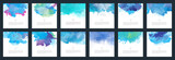 Blue vector watercolor background template set for brochure, poster or flyer