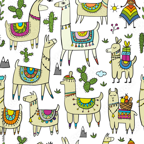 Cute lamas, seamless pattern for your design