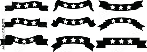 Monochrome Illustration of a three star title ribbon set