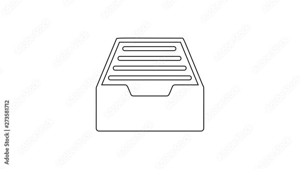 Black Drawer with documents line icon on white background. Archive papers drawer. File Cabinet Drawer. Office furniture. 4K Video motion graphic animation Black Drawer with documents line icon on white background. Archive papers drawer. File Cabinet Drawer. Office furniture. 4K Video motion graphic animation