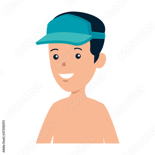 young boy shirtless with sport cap