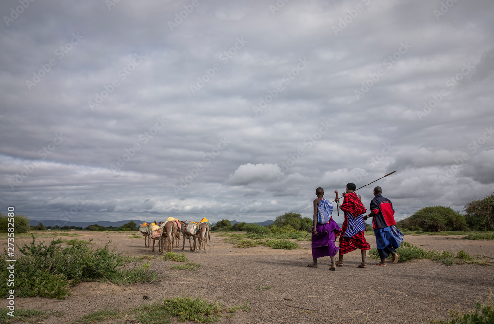 maasai people traveling to fetch water