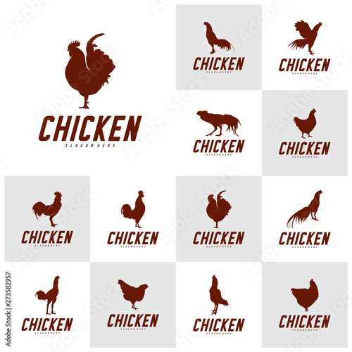 Set of Chicken Logo Vector Illustration. Icon logo chicken bird vector. Icon Symbol. Silhouette