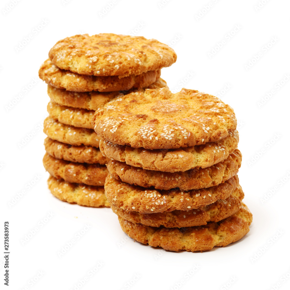 Biscuits with whole-wheat flour. Crunchy, grains on white background Biscuits with whole-wheat flour. Crunchy, grains on white background