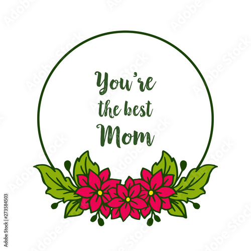 Vector illustration best mom with red wreath frames isolated on white background