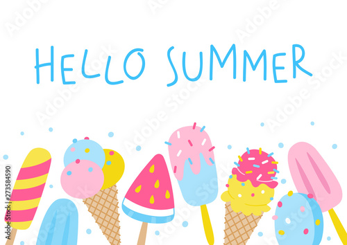 Cartoon ice cream border isolated on white background for Your summer design