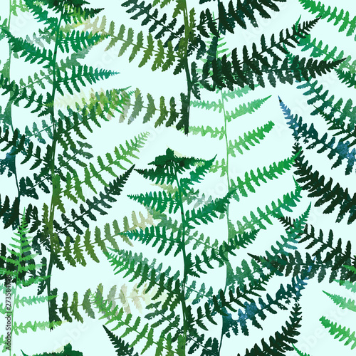 imprints fern leaves mix repeat seamless pattern. digital picture with watercolour texture. mixed media artwork. endless
