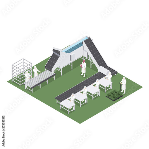 Automated production line with machinery used in the food industry