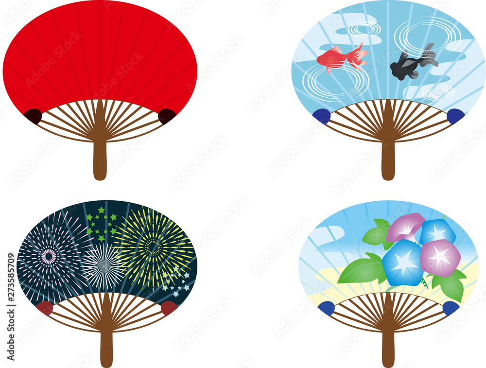 団扇 赤 金魚 花火 朝顔 Stock イラスト Adobe Stock
