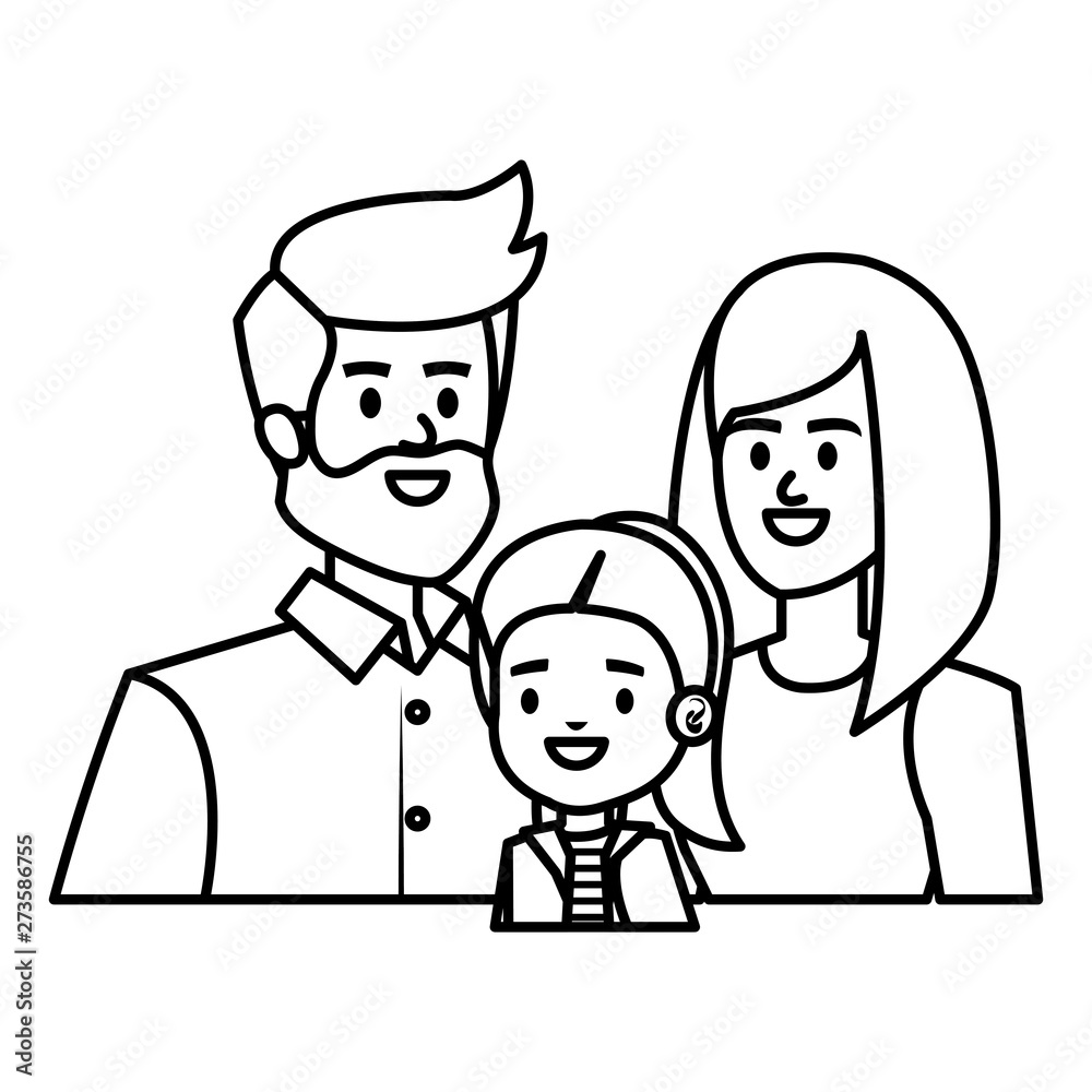 adults parents couple with little daughter