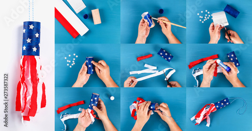 Konstfotografi Diy windsocks 4th of July toilet sleeve crepe paper colors American flag, red, blue, white