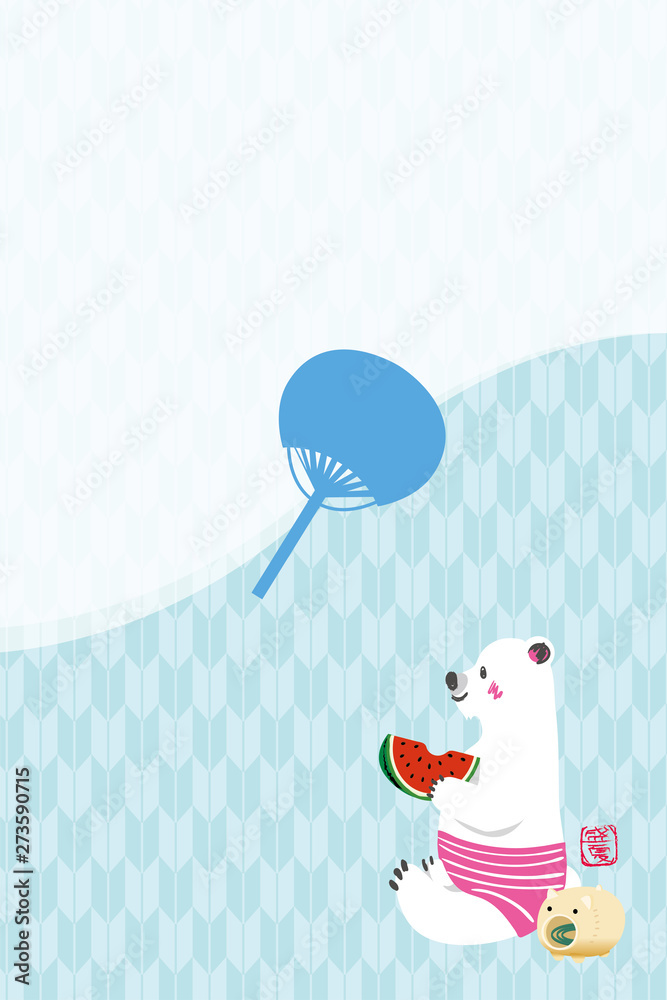 蚊取り線香とスイカとシロクマと和柄背景のシンプルデザイン 夏のイメージ Stock Vector Adobe Stock