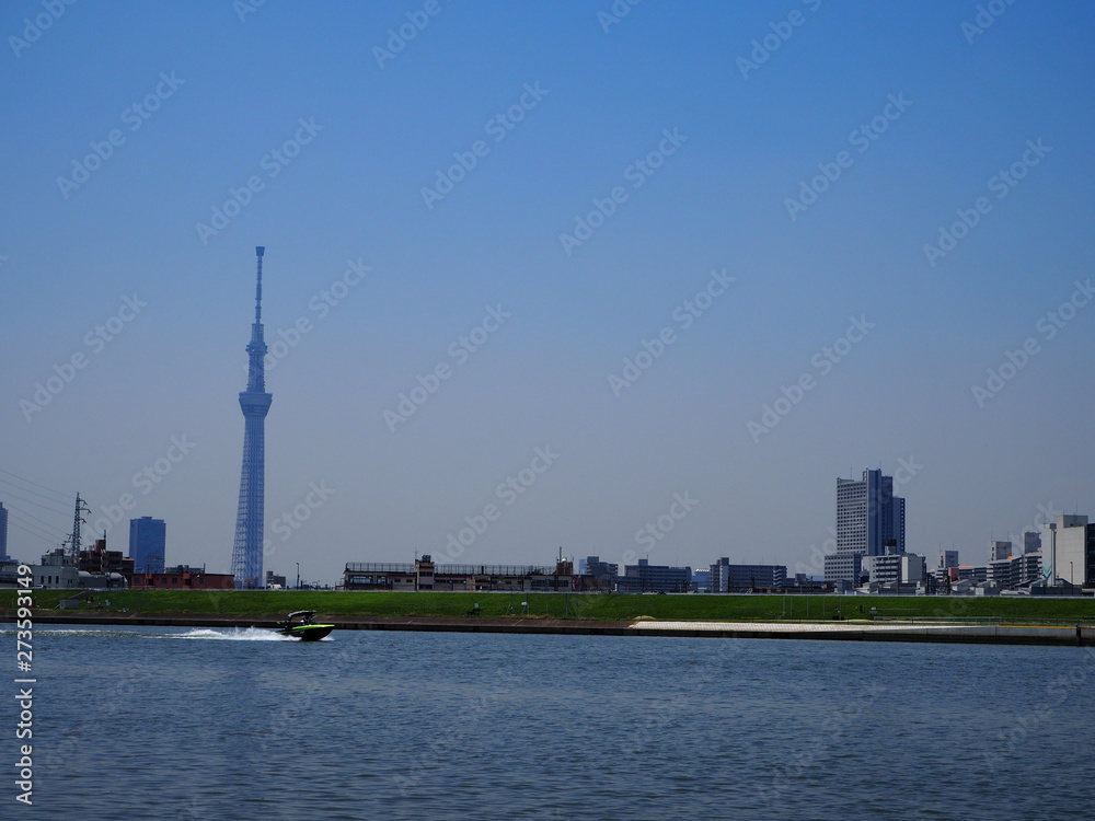 Naklejka premium 荒川とスカイツリー
