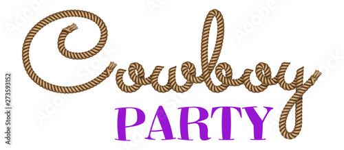 Rope hand drawn lettering Cowboy with 3d realistic effect. Vector illustration EPS 10.