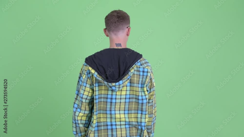 Rear view of nerd man thinking and waiting Rear view of nerd man thinking and waiting