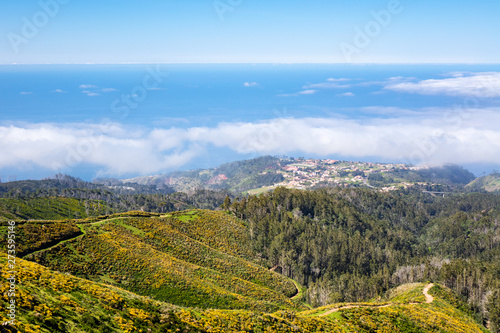 Beautiful valley view of Madeira island, mountains landscape of Levada da Ribeirs da Jaxela, Portugal