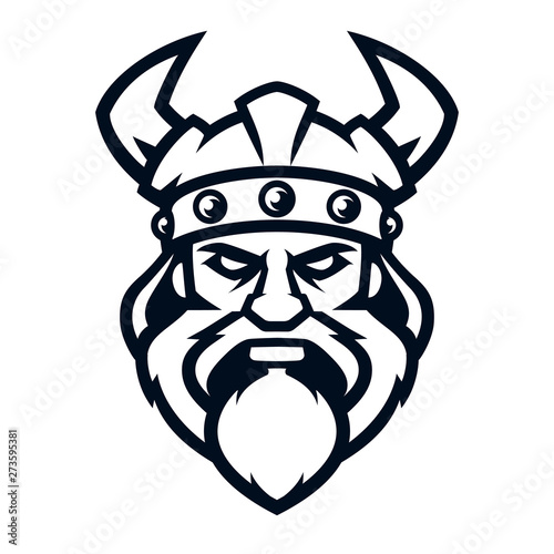Professional logo viking warrior, sport mascot. Vector illustration, isolated on white background. Simple shape for design emblem, icon, symbol, sign, badge, label, stamp.