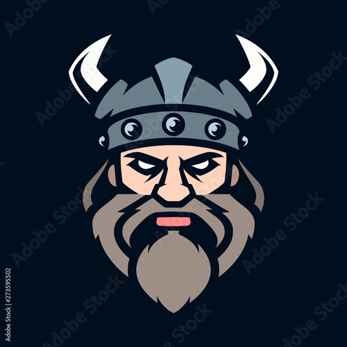 Professional logo viking warrior, sport mascot. Vector illustration. Simple shape for design emblem, icon, symbol, sign, badge, label, stamp.