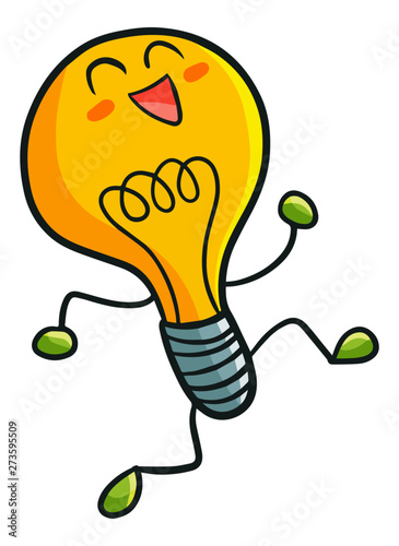 Funny and cute idea bulb lamp running happily - vector