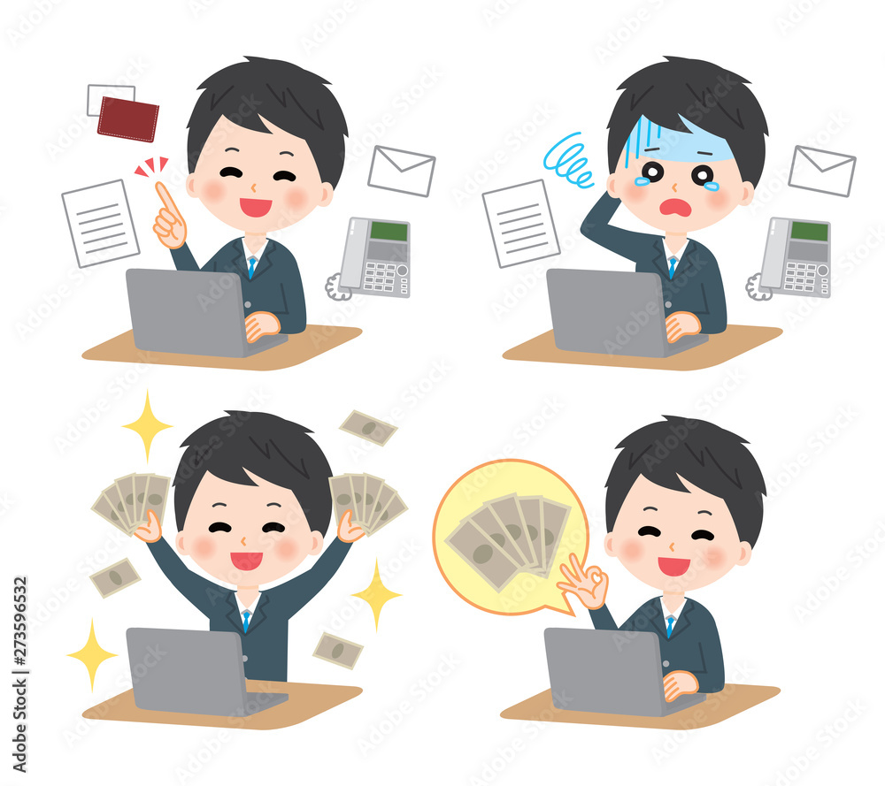 Male illustration set using a personal computer Male illustration set using a personal computer