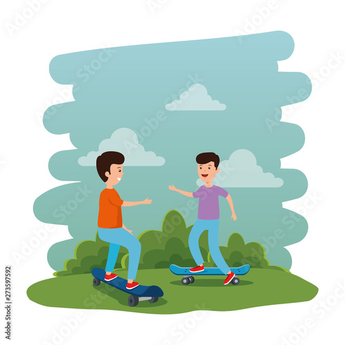 happy young boys in skateboard on the park