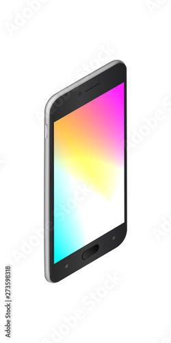 Smartphone. Empty touchscreen mobile phone color glows. 3d isometric design. ...