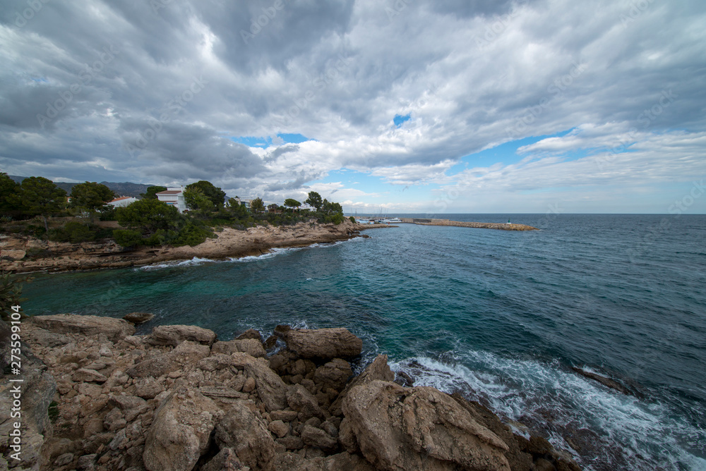 The sea in Calafat on the darted coast of Tarragona