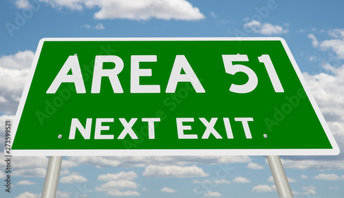 Rendering of a green highway sign for Area 51 photo