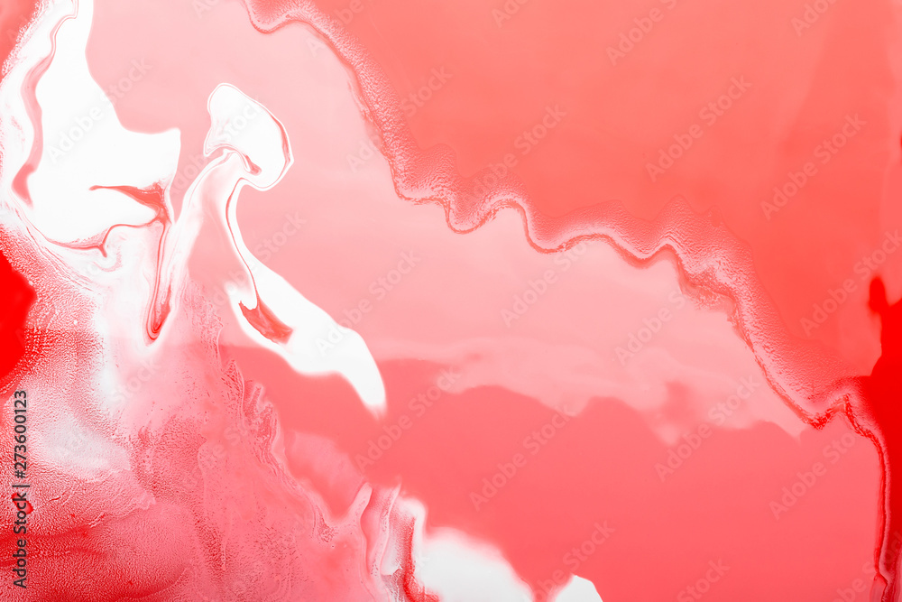 Naklejka premium Acrylic Fluid Art. Whites curls and pink coral waves. Abstract swirling background or texture