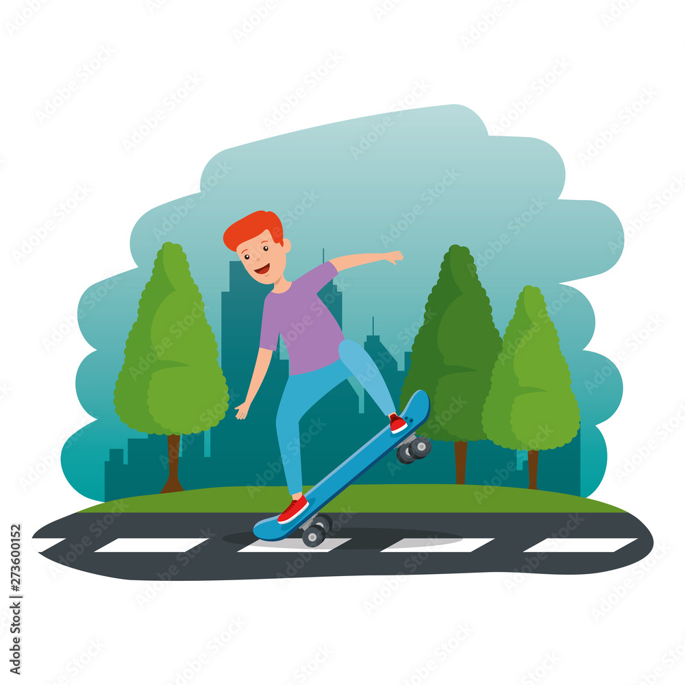 happy young boy in skateboard in the road happy young boy in skateboard in the road