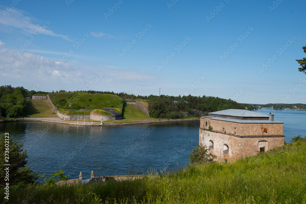 Old fortress Oscar Fredriksborg from 1900:s outside Stockholm in Vaxholm