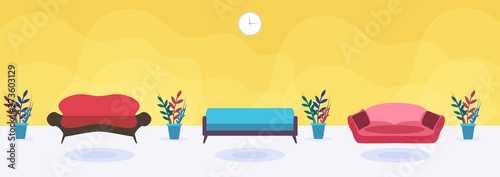 Room with Different Soft Upholstered Sofas Cartoon