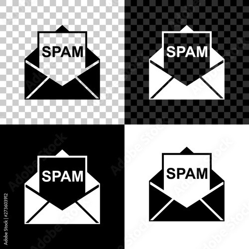 Envelope with spam icon isolated on black, white and transparent background. Concept of virus, piracy, hacking and security. Vector Illustration