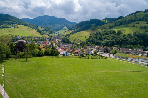 Aerial photo of the small climatic health resort Muenstertal in the southern Black Forest