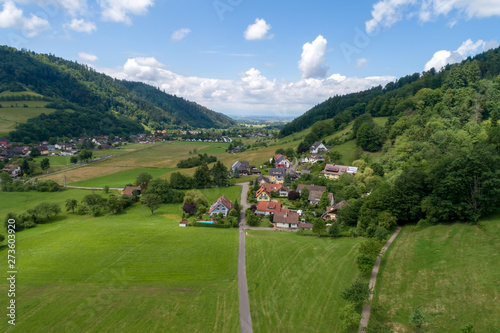 Aerial photo of the small climatic health resort Muenstertal in the southern Black Forest