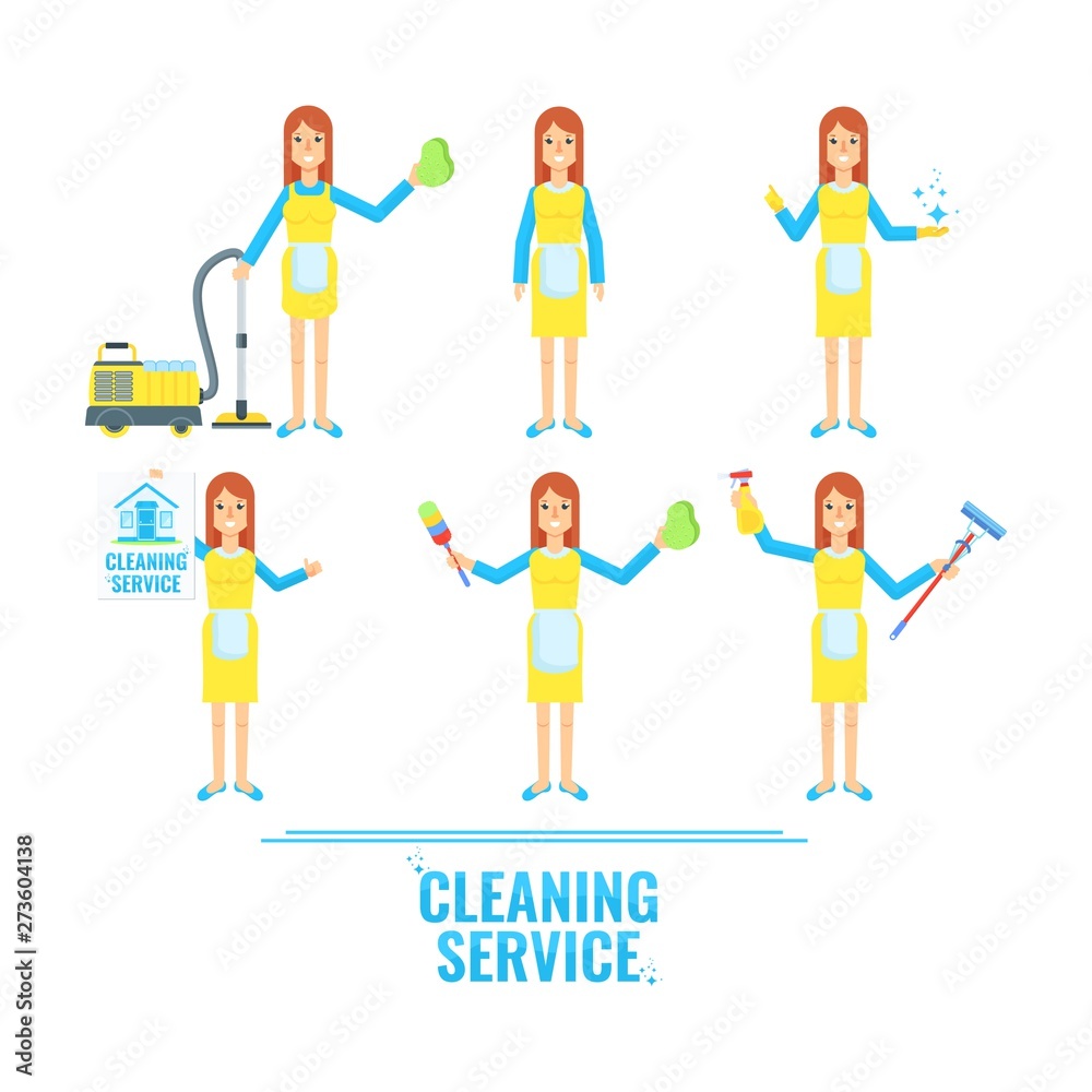 Cleaning service woman vector flat cartoon character.