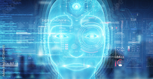 Robotic man cyborg face representing artificial intelligence 3D rendering