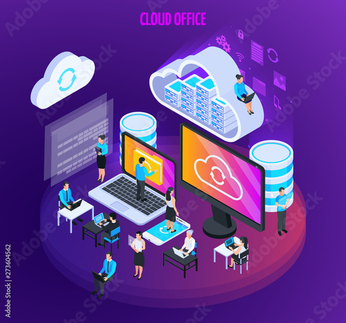 Isometric Cloud Office Composition