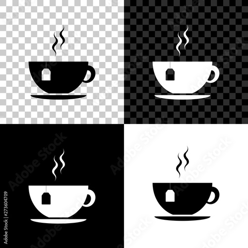 Cup with tea bag icon isolated on black, white and transparent background. Vector Illustration