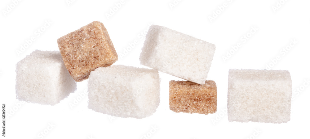 White refined sugar and brown unrefined sugar cubes White refined sugar and brown unrefined sugar cubes