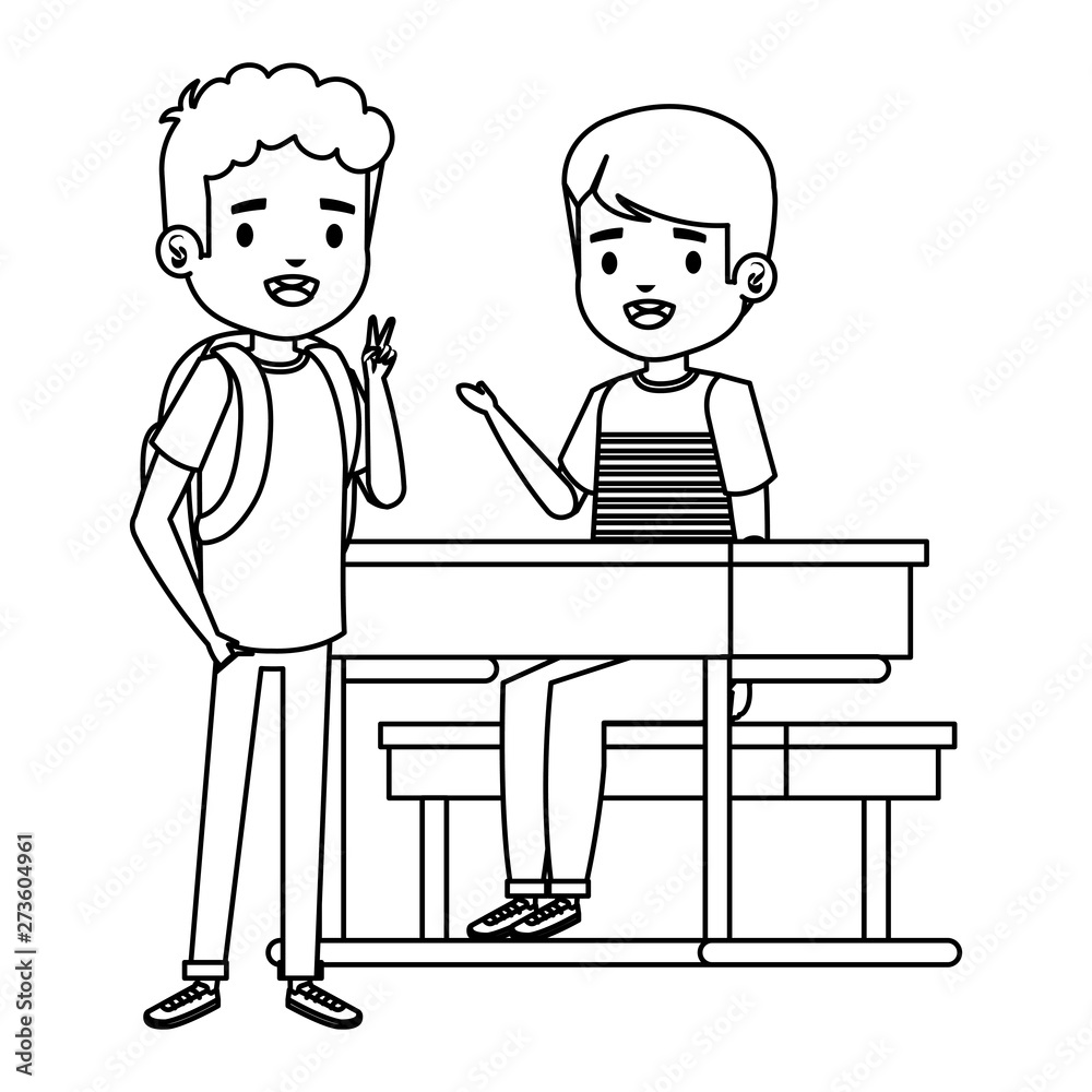 happy little students boys seated in school desk