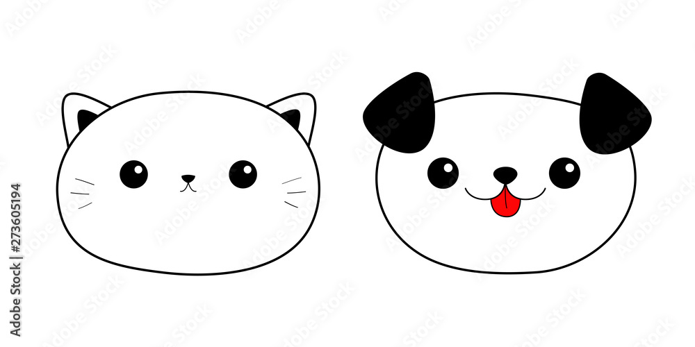 Black white cat icon set. Cute kawaii cartoon character. Funny