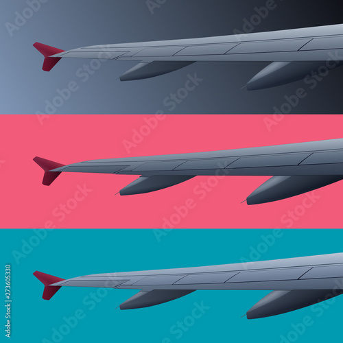 Set of color banners with airplane wing, vector illustration