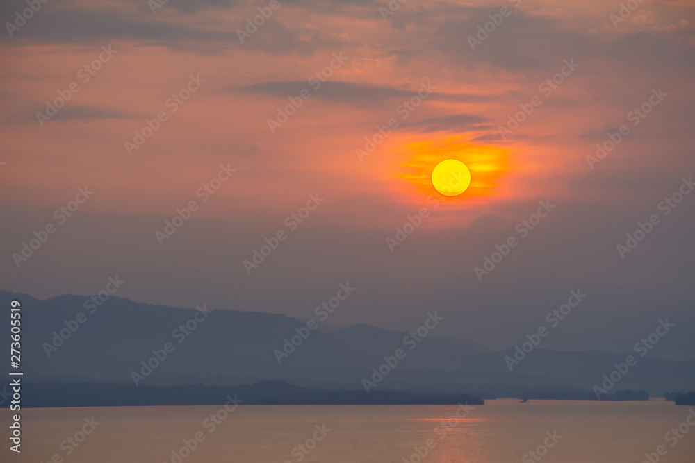 Beautiful sunrise  over the reservoir