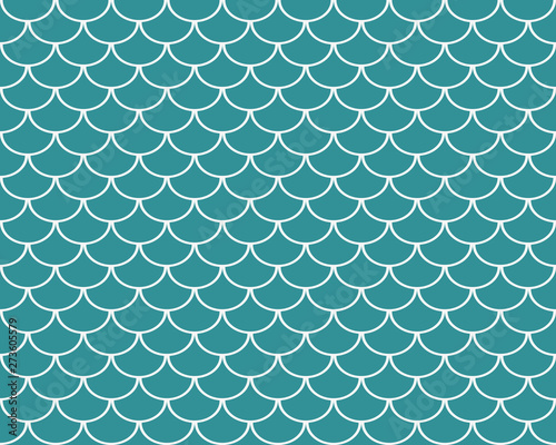 Fish scales seamless pattern, turquoise abstract background, vector illustration