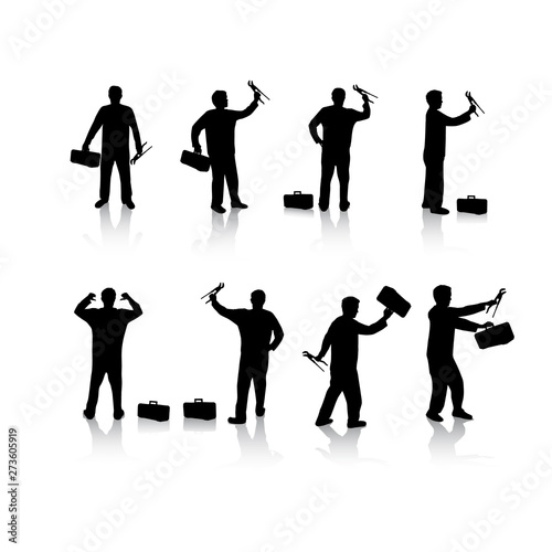 Plumber and repairman vector silhouettes