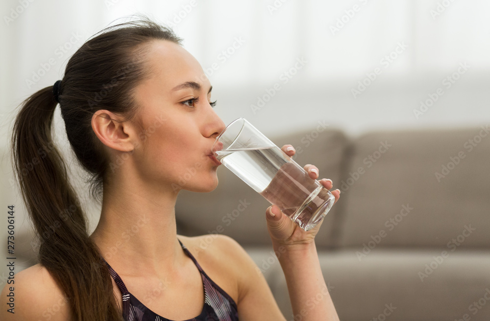Woman Drinking Clean Water From Glass After Training Woman Drinking Clean Water From Glass After Training