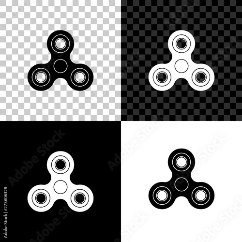 Fidget spinner icon isolated on black, white and transparent background. Stress relieving toy. Trendy hand spinner. Vector Illustration