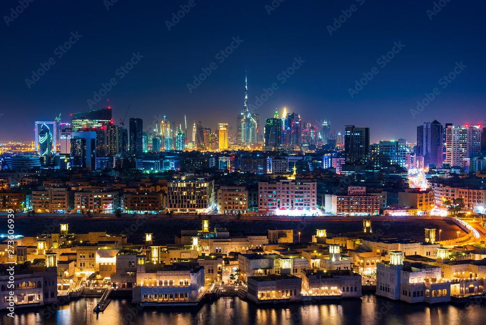 Dubai modern skyline view from the creek 