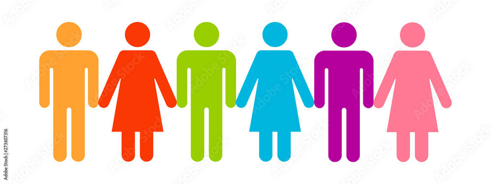 Icon people difference. Multicolored shapes of men and women. Vector illustration on white background.